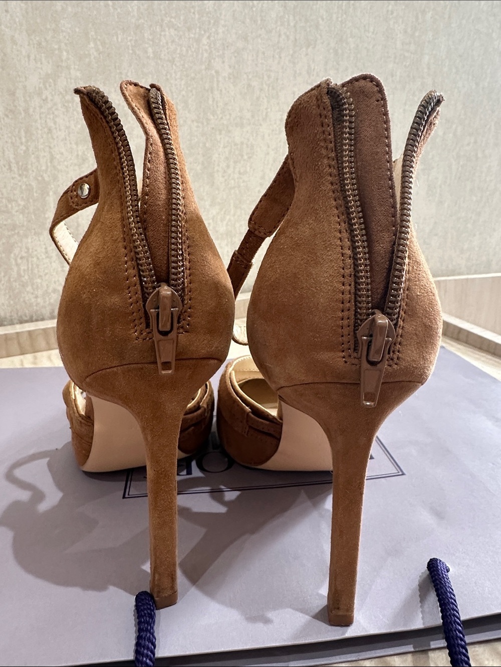 Nine West Tan Suede Pointed-Toe Double Strap Heels - Picture 6 of 6
